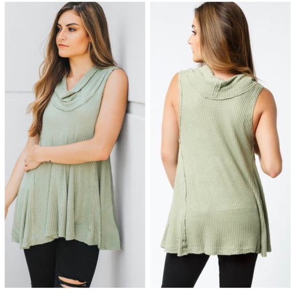 Free People We The Free Green Swing It Thermal Cowl Neck Top XS - Picture 3 of 8